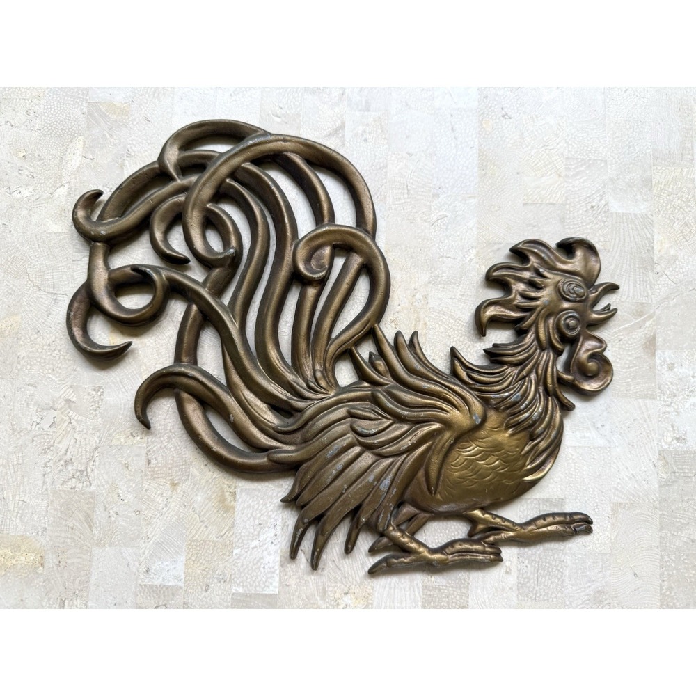 Vintage VERMAY Mid Century Fighting Rooster Metal Wall Plaques USA Gamecocks